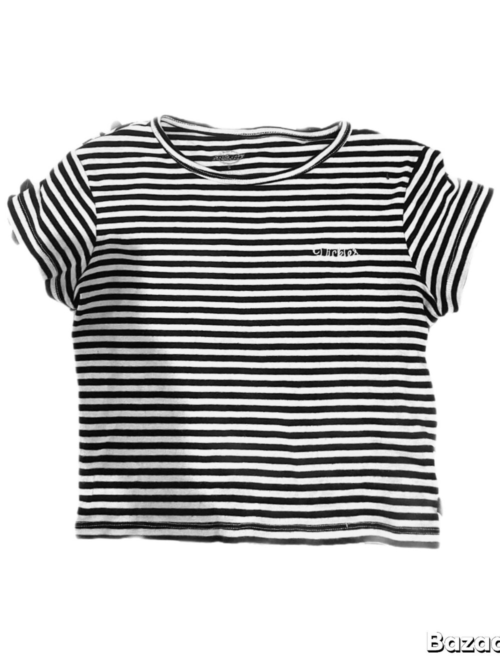 Dickies Black & White Striped Cropped  Tee Shirt